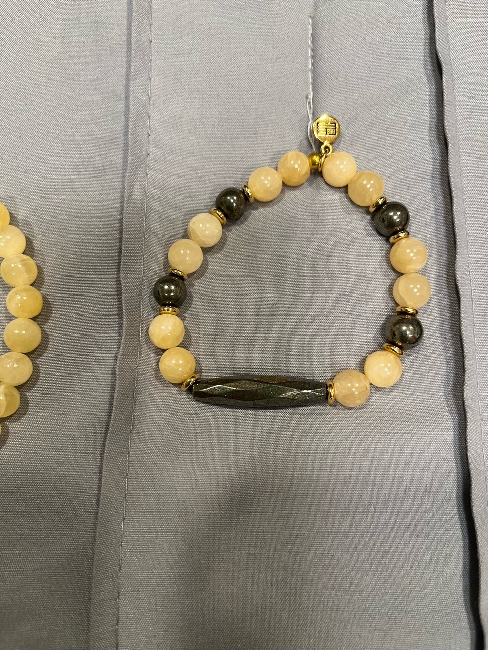 Yellow and Hematite Beaded Stretch Bracelet - Tiffany Jazzelle